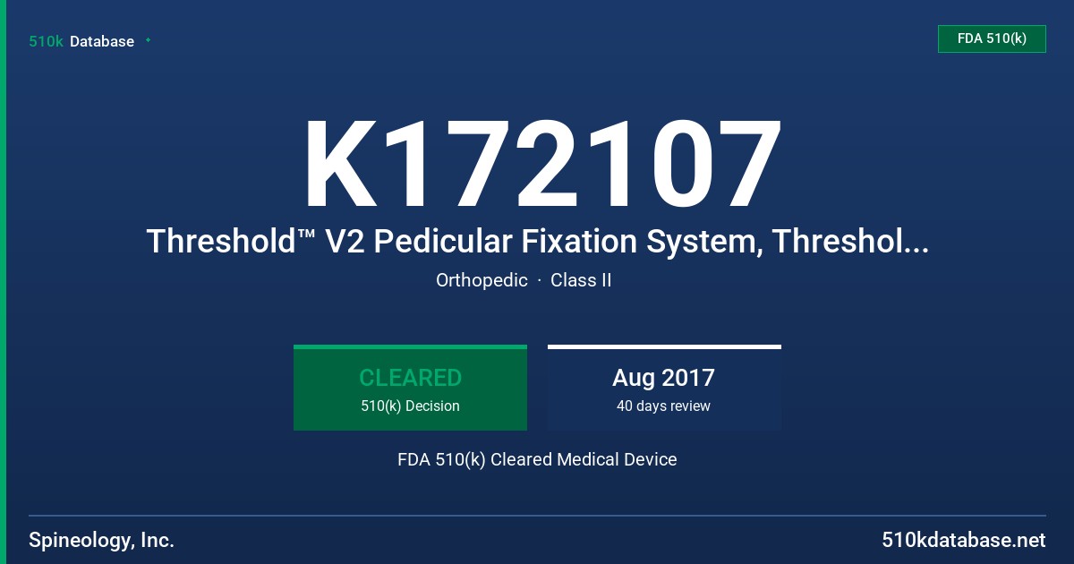 K172107 Threshold™ V2 Pedicular Fixation System, Threshold™ Pedicular Fixation System, Fortress™ Pedicular Fixation System, Palisade™ Pedicular Fixation System FDA 510(k) Cleared Medical Device