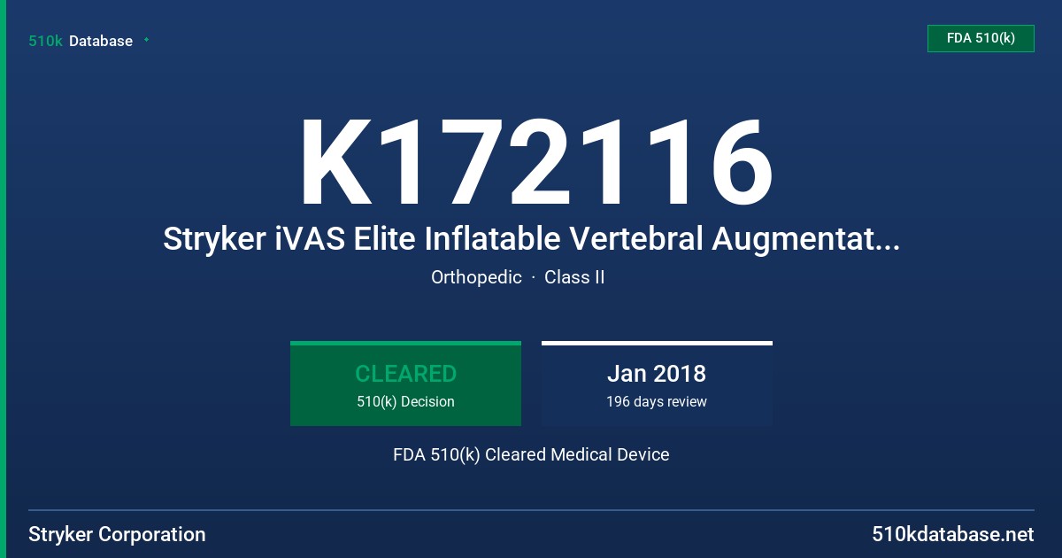 K172116 Stryker iVAS Elite Inflatable Vertebral Augmentation System (Stryker iVAS Elite Balloon Catheter) FDA 510(k) Cleared Medical Device