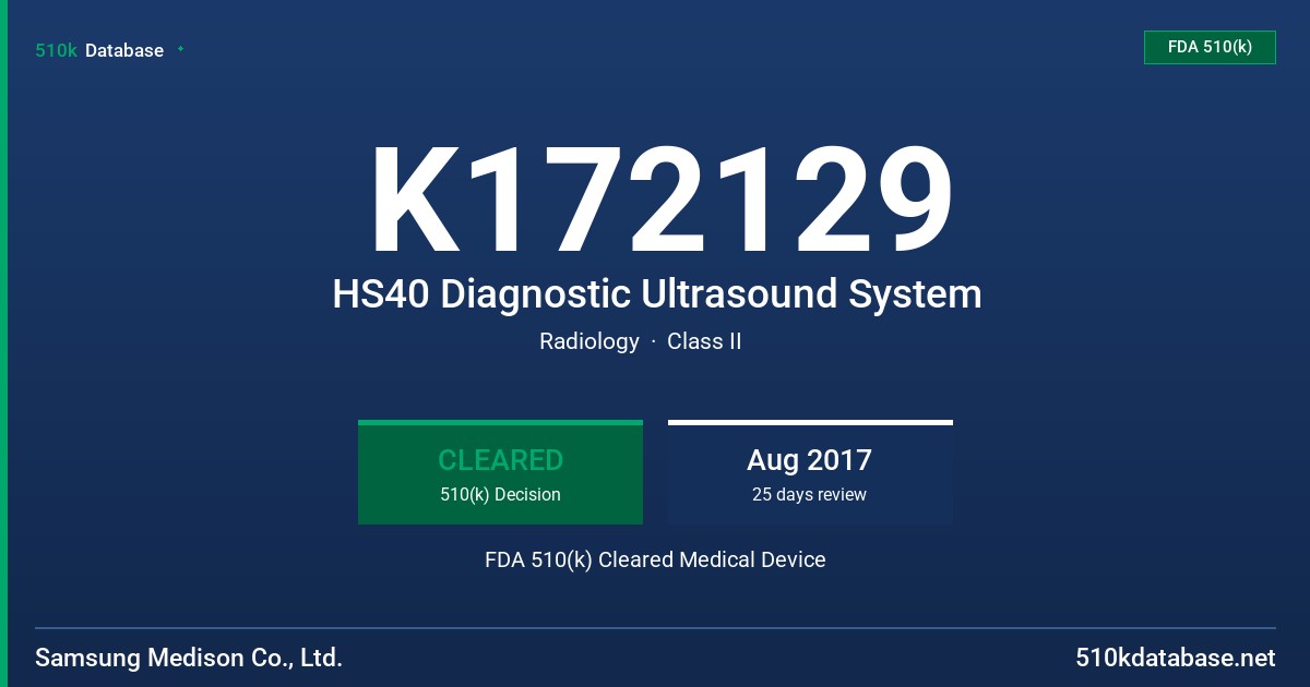 K172129 HS40 Diagnostic Ultrasound System FDA 510(k) Cleared Medical Device