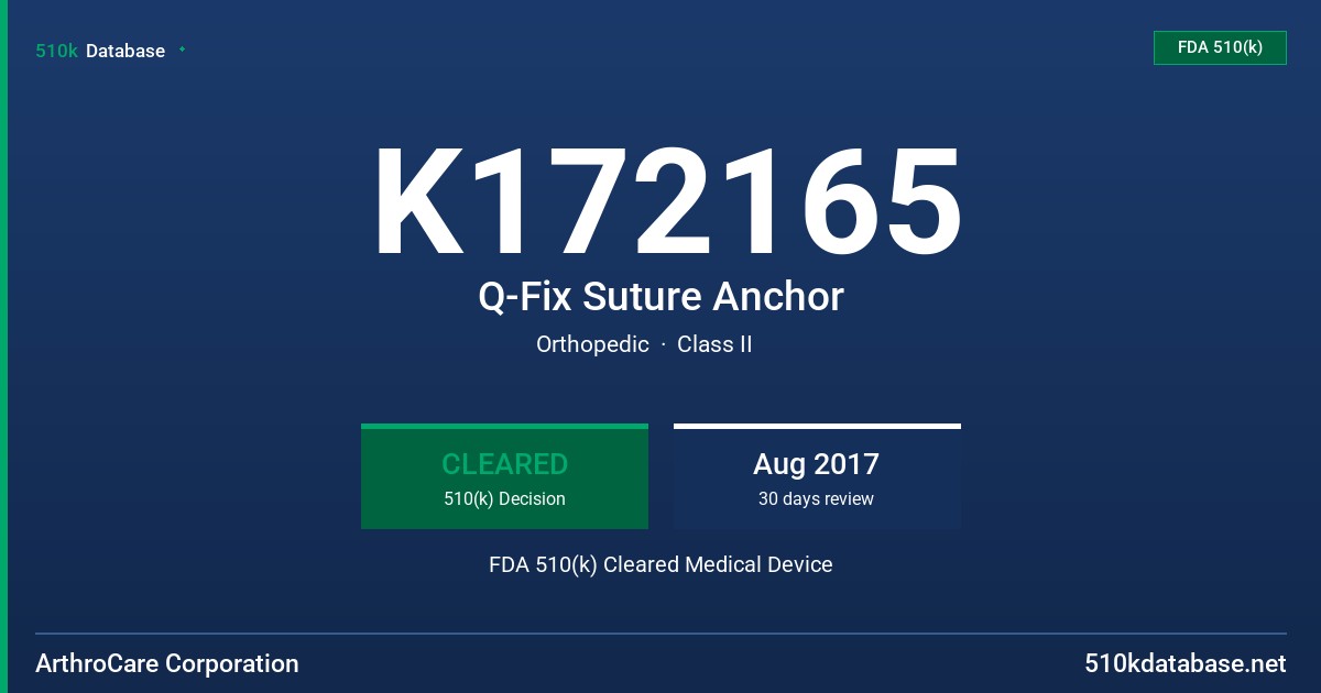 K172165 Q-Fix Suture Anchor FDA 510(k) Cleared Medical Device