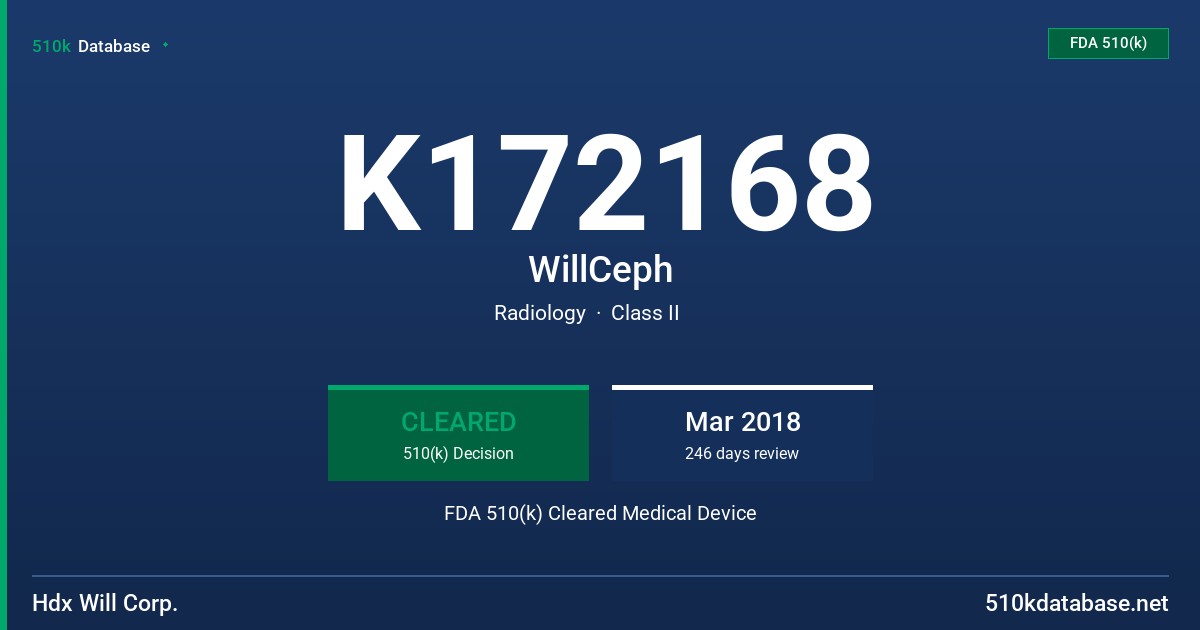 K172168 WillCeph FDA 510(k) Cleared Medical Device