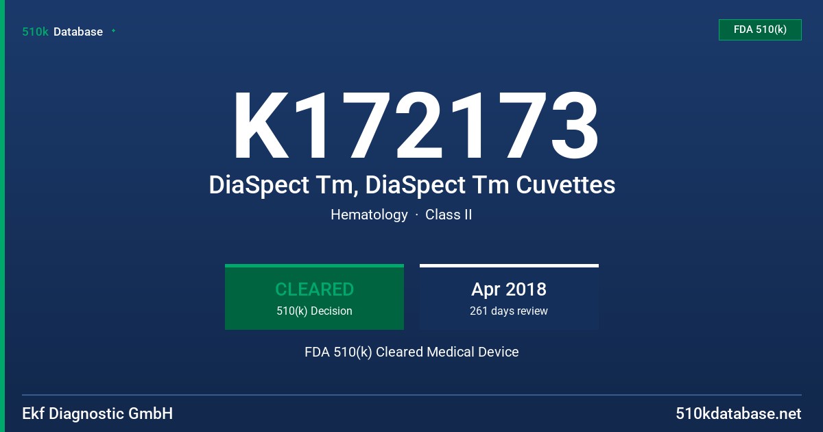 K172173 DiaSpect Tm, DiaSpect Tm Cuvettes FDA 510(k) Cleared Medical Device