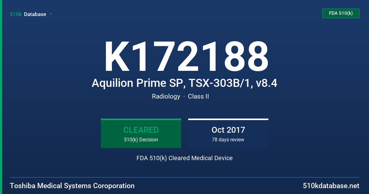 K172188 Aquilion Prime SP, TSX-303B/1, v8.4 FDA 510(k) Cleared Medical Device