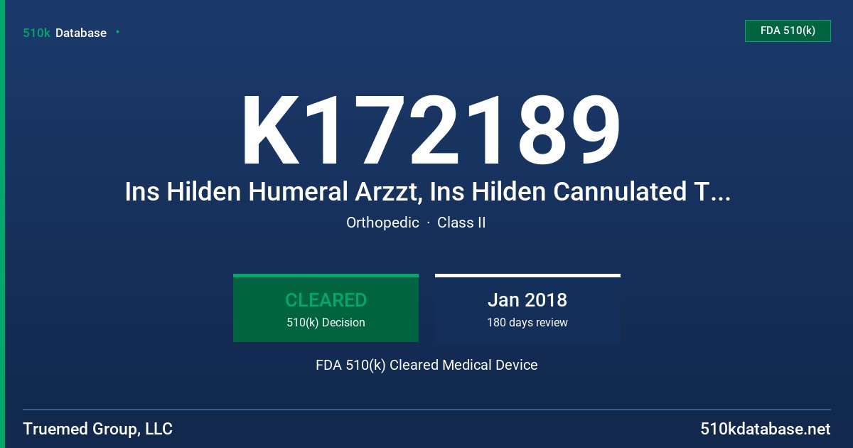 K172189 Ins Hilden Humeral Arzzt, Ins Hilden Cannulated Tibial Arzzt, Ins Hilden Femoral Arzzt & Ins Hilden Retrograde Femoral Arzzt FDA 510(k) Cleared Medical Device