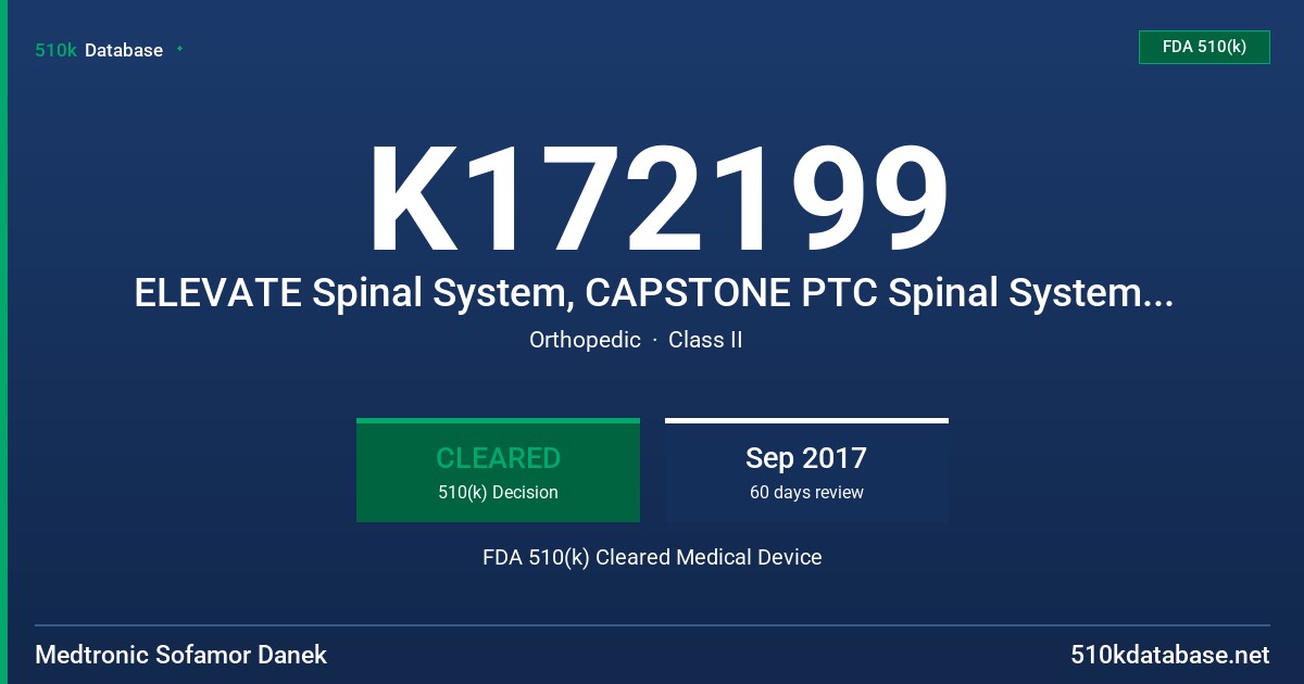 K172199 ELEVATE Spinal System, CAPSTONE PTC Spinal System, CRESCENT Spinal System, CRESCENT Spinal System Titanium FDA 510(k) Cleared Medical Device