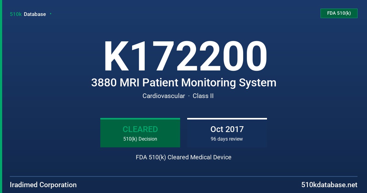 K172200 3880 MRI Patient Monitoring System FDA 510(k) Cleared Medical Device