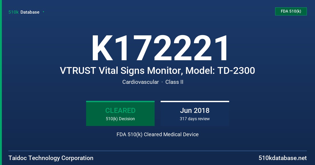 K172221 VTRUST Vital Signs Monitor, Model: TD-2300 FDA 510(k) Cleared Medical Device