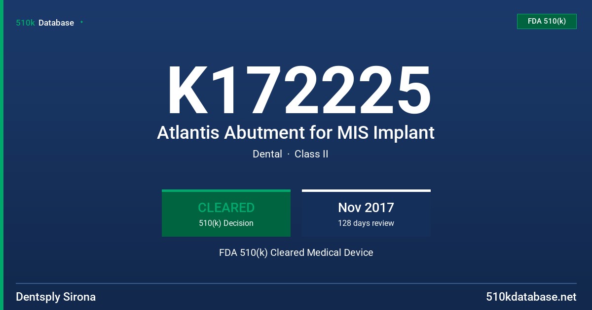 K172225 Atlantis Abutment for MIS Implant FDA 510(k) Cleared Medical Device
