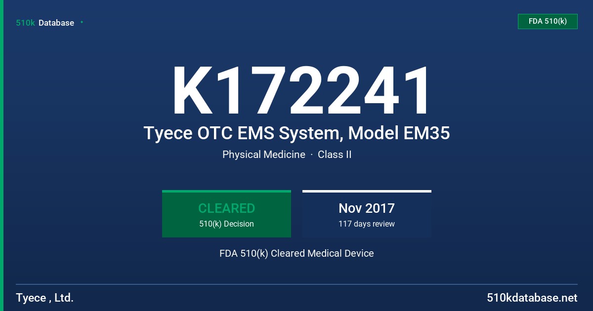 K172241 Tyece OTC EMS System, Model EM35 FDA 510(k) Cleared Medical Device