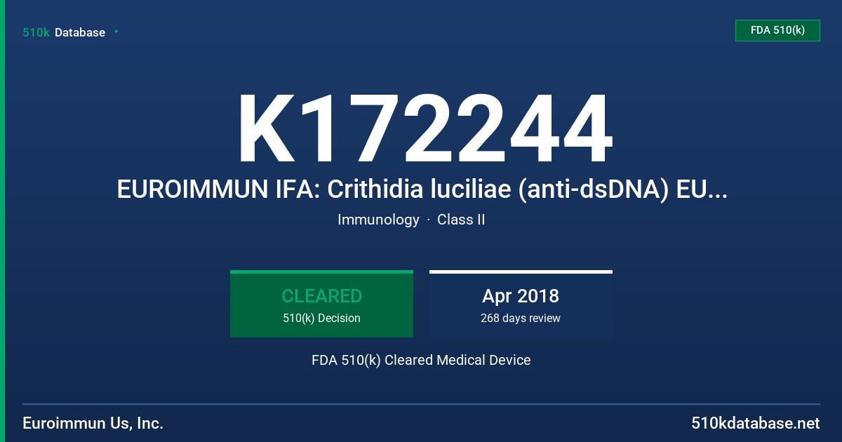 K172244 EUROIMMUN IFA: Crithidia luciliae (anti-dsDNA) EUROPattern FDA 510(k) Cleared Medical Device