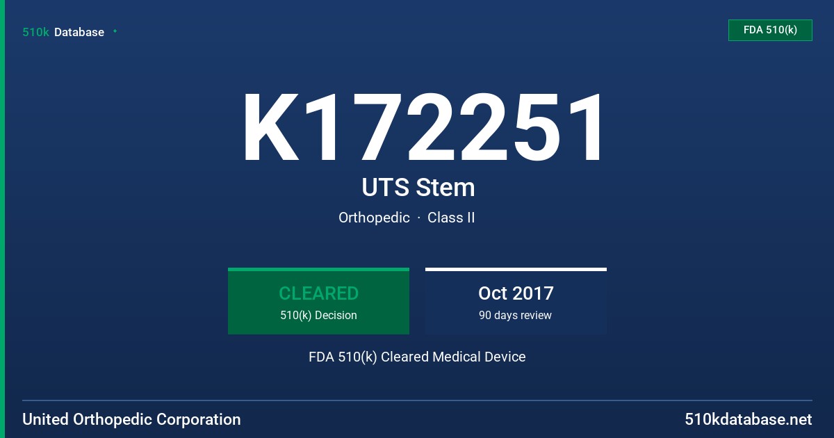 K172251 UTS Stem FDA 510(k) Cleared Medical Device