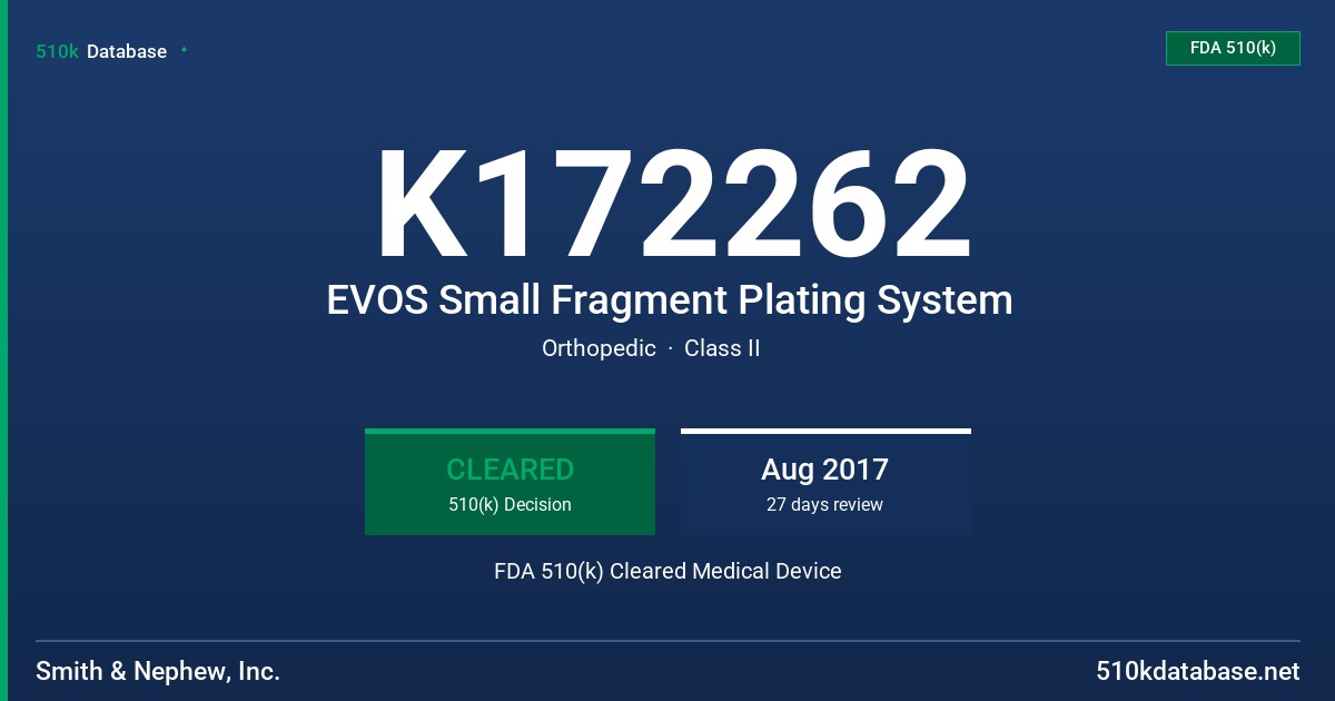 K172262 EVOS Small Fragment Plating System FDA 510(k) Cleared Medical Device
