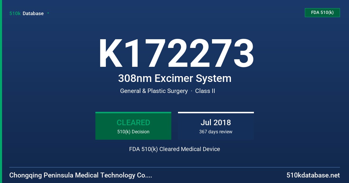 K172273 308nm Excimer System FDA 510(k) Cleared Medical Device