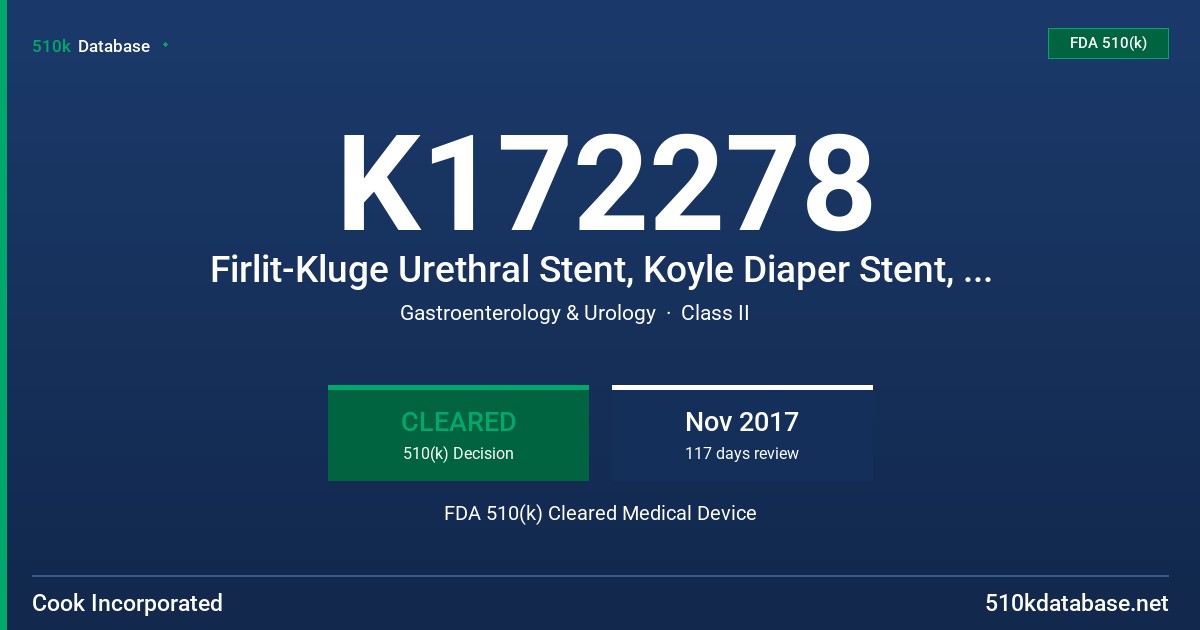 K172278 Firlit-Kluge Urethral Stent, Koyle Diaper Stent, Zaontz Urethral Stent FDA 510(k) Cleared Medical Device