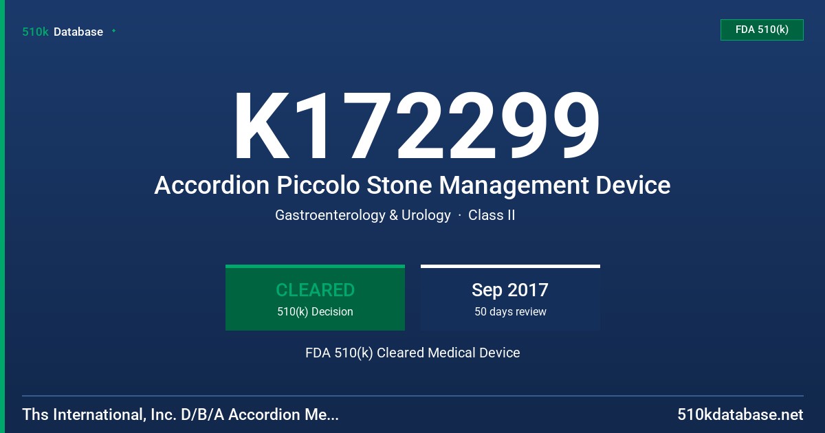 K172299 Accordion Piccolo Stone Management Device FDA 510(k) Cleared Medical Device
