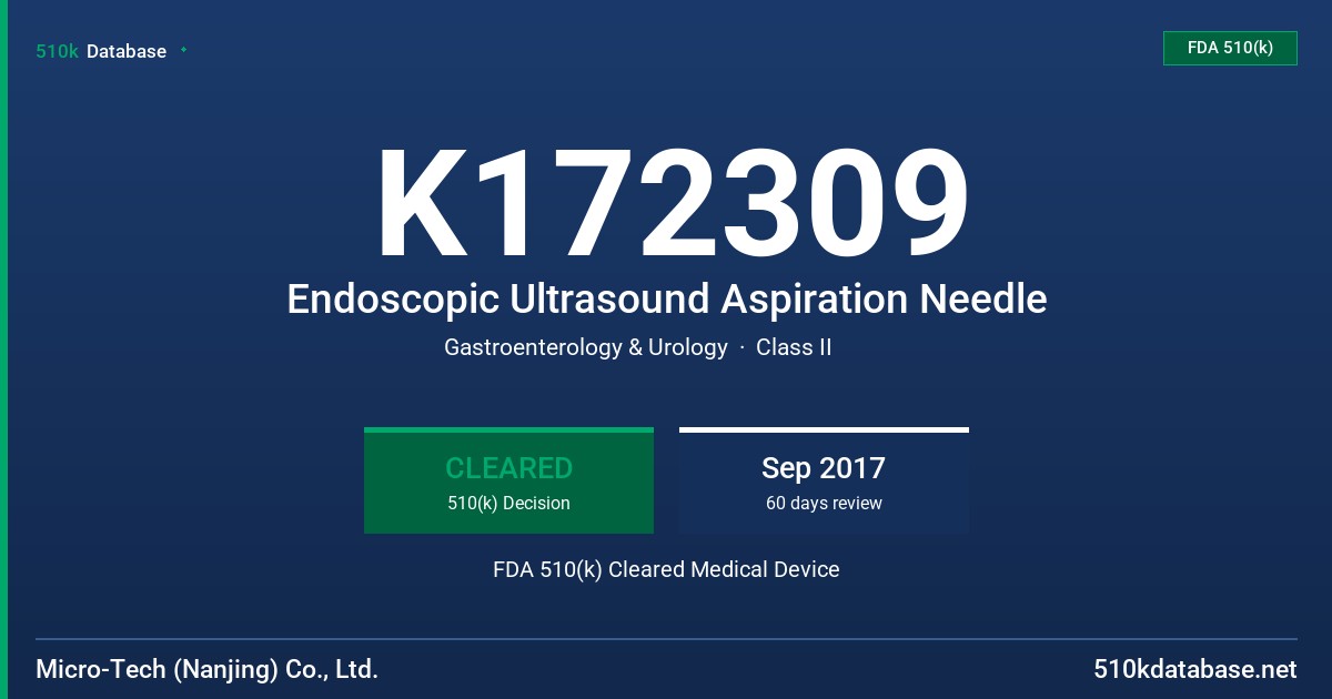 K172309 Endoscopic Ultrasound Aspiration Needle FDA 510(k) Cleared Medical Device