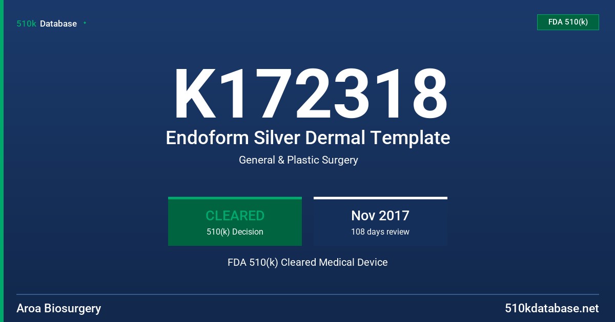 K172318 Endoform Silver Dermal Template FDA 510(k) Cleared Medical Device