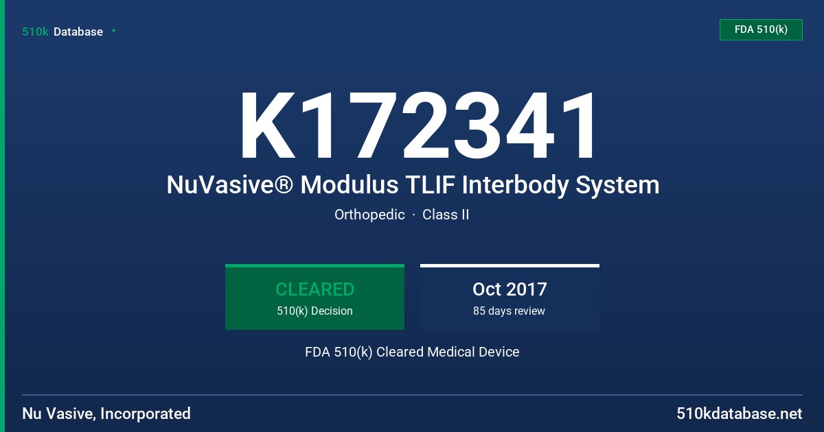 K172341 NuVasive® Modulus TLIF Interbody System FDA 510(k) Cleared Medical Device
