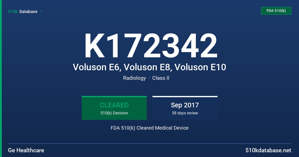 K172342 Voluson E6, Voluson E8, Voluson E10 FDA 510(k) Cleared Medical Device