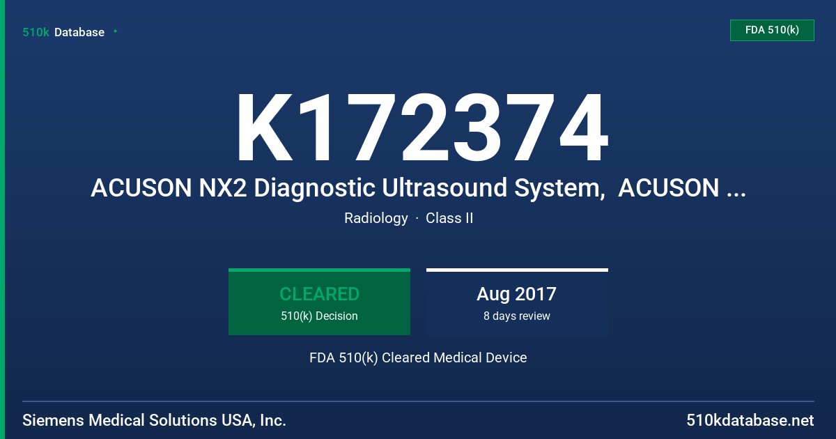 K172374 ACUSON NX2 Diagnostic Ultrasound System,  ACUSON NX2 Elite Diagnostic Ultrasound System FDA 510(k) Cleared Medical Device