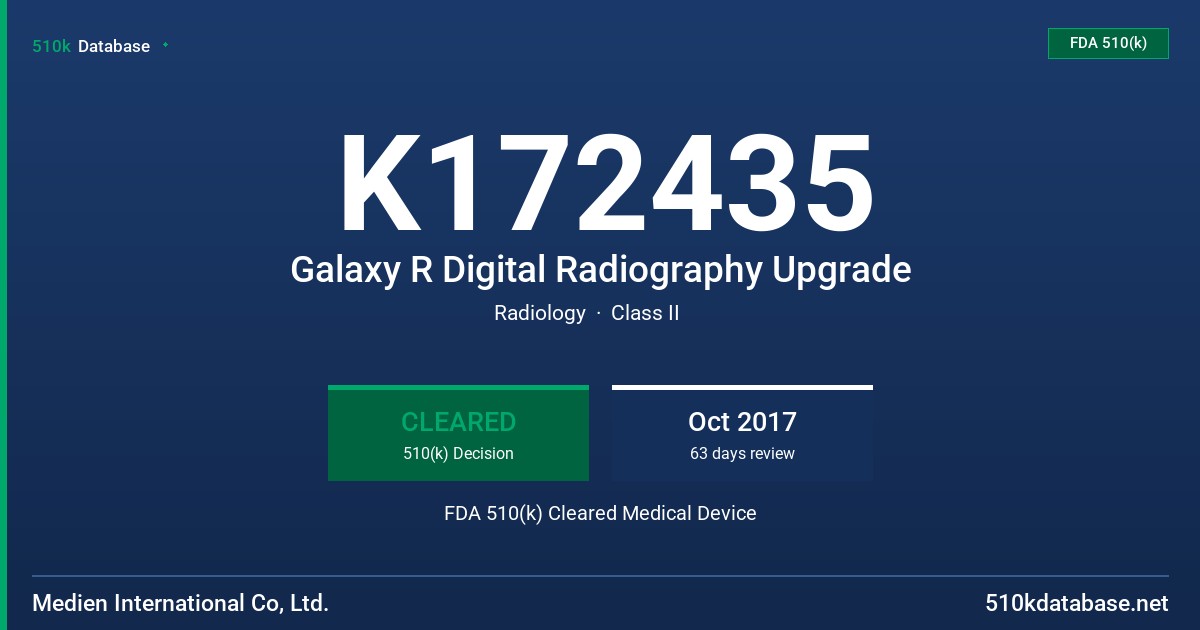 K172435 Galaxy R Digital Radiography Upgrade FDA 510(k) Cleared Medical Device