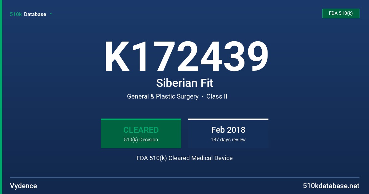 K172439 Siberian Fit FDA 510(k) Cleared Medical Device