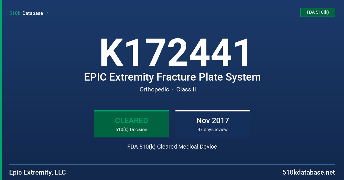 K172441 EPIC Extremity Fracture Plate System FDA 510(k) Cleared Medical Device
