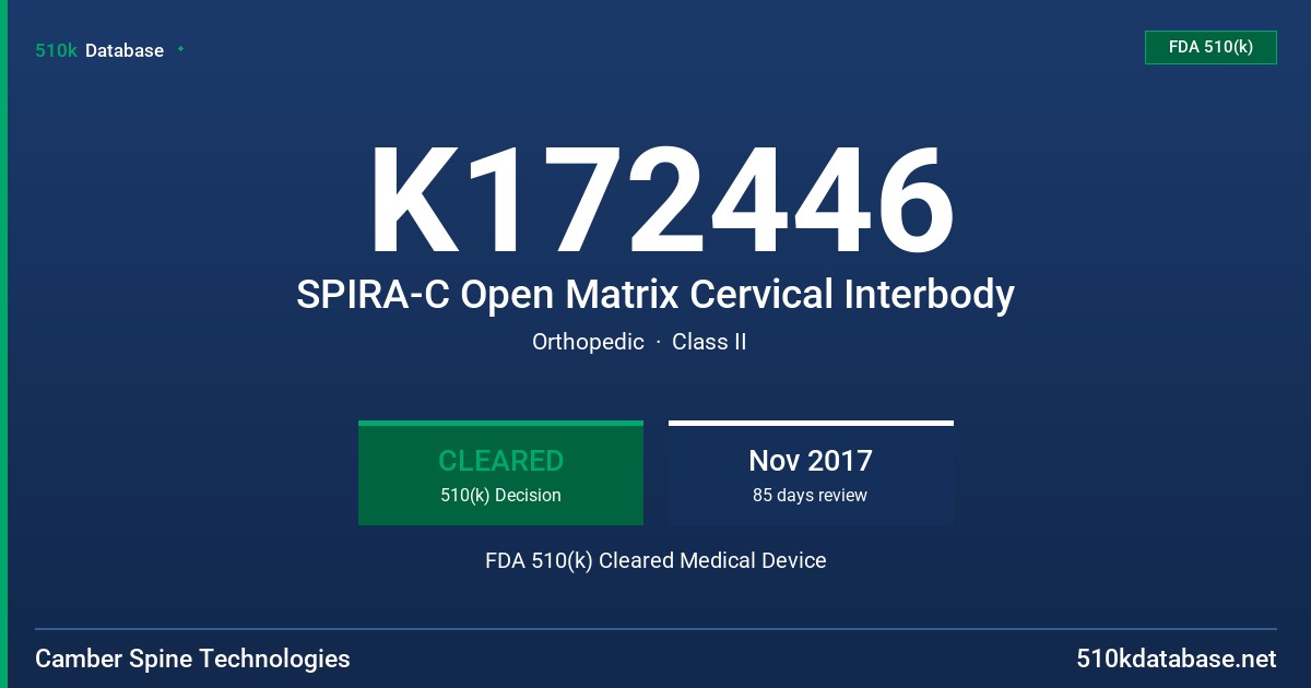 K172446 SPIRA-C Open Matrix Cervical Interbody FDA 510(k) Cleared Medical Device