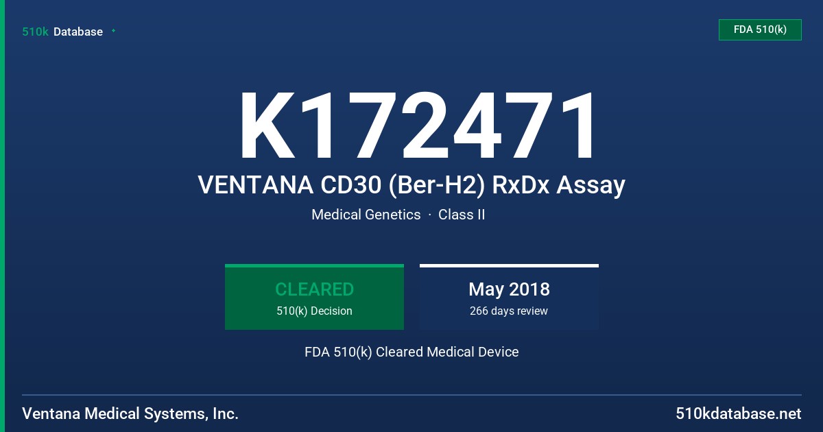 K172471 VENTANA CD30 (Ber-H2) RxDx Assay FDA 510(k) Cleared Medical Device