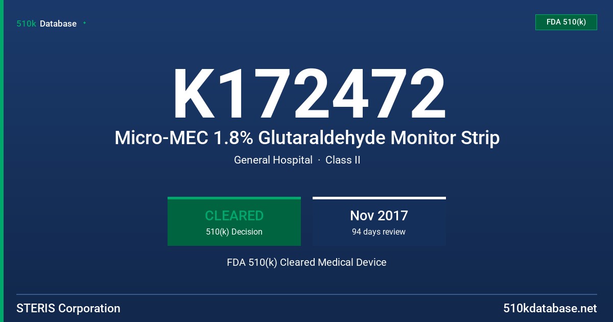 K172472 Micro-MEC 1.8% Glutaraldehyde Monitor Strip FDA 510(k) Cleared Medical Device