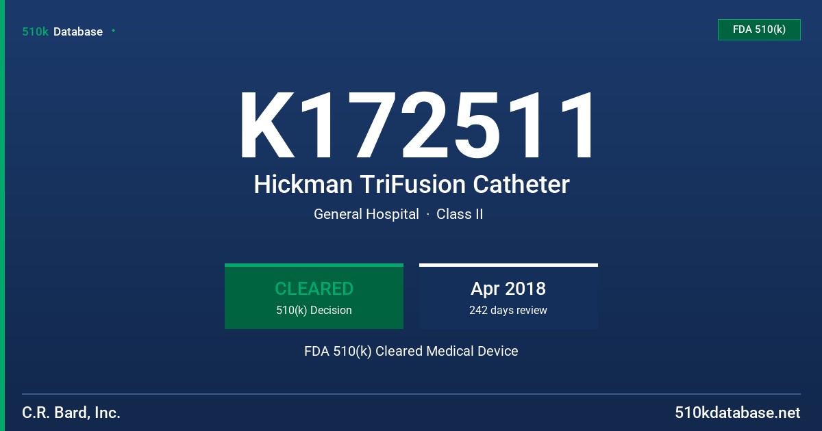 K172511 Hickman TriFusion Catheter FDA 510(k) Cleared Medical Device