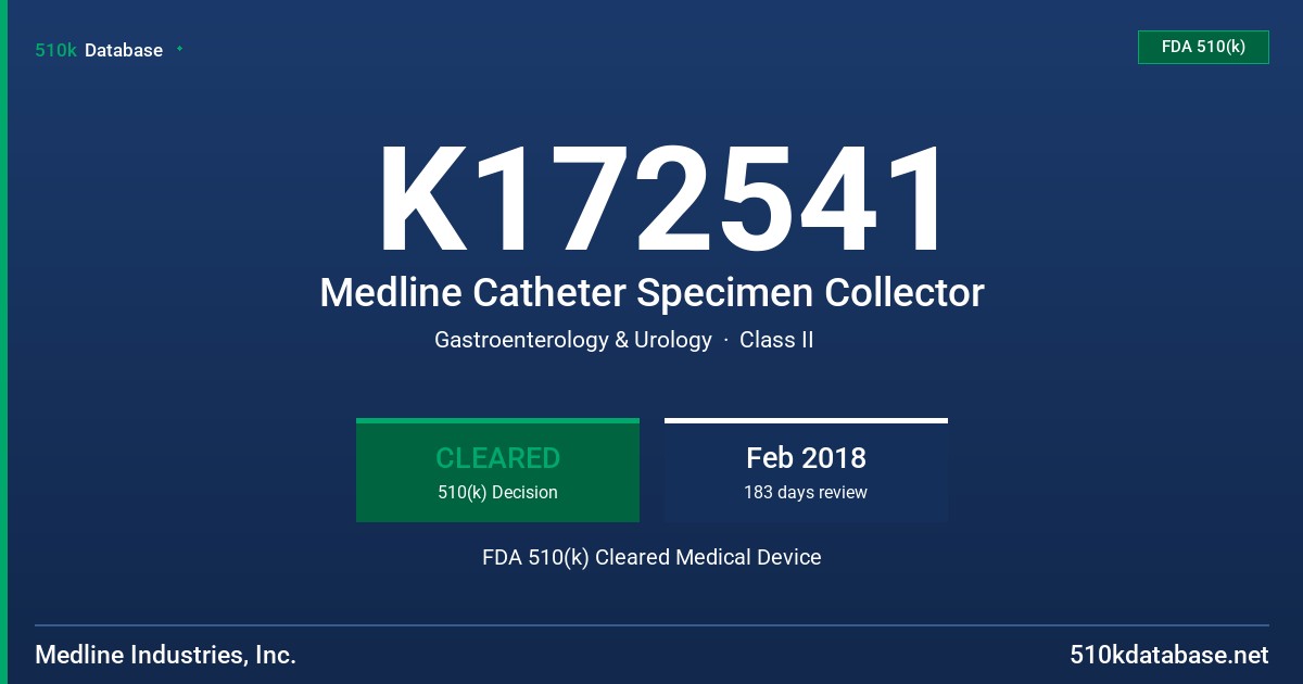 K172541 Medline Catheter Specimen Collector FDA 510(k) Cleared Medical Device