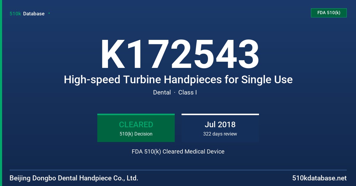K172543 High-speed Turbine Handpieces for Single Use FDA 510(k) Cleared Medical Device