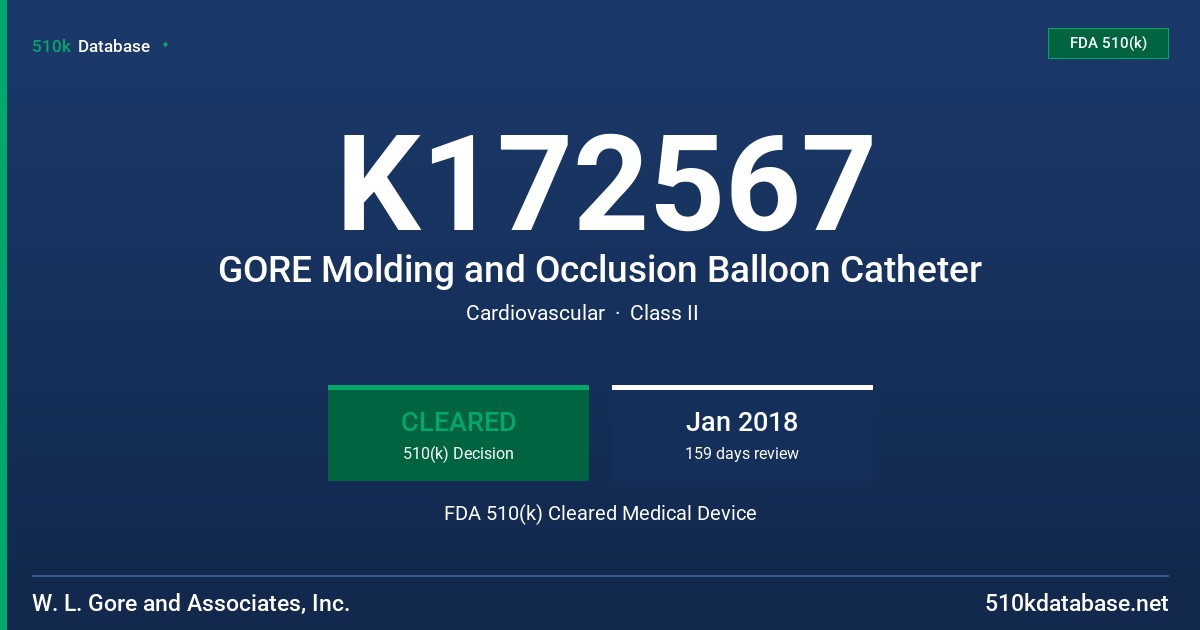 K172567 GORE Molding and Occlusion Balloon Catheter FDA 510(k) Cleared Medical Device