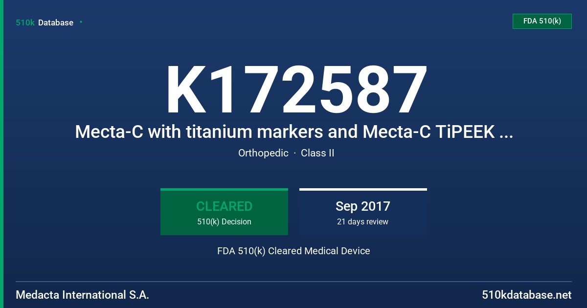 K172587 Mecta-C with titanium markers and Mecta-C TiPEEK with titanium markers FDA 510(k) Cleared Medical Device