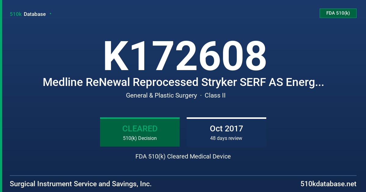 K172608 Medline ReNewal Reprocessed Stryker SERF AS Energy Probes FDA 510(k) Cleared Medical Device