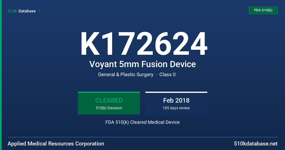 K172624 Voyant 5mm Fusion Device FDA 510(k) Cleared Medical Device