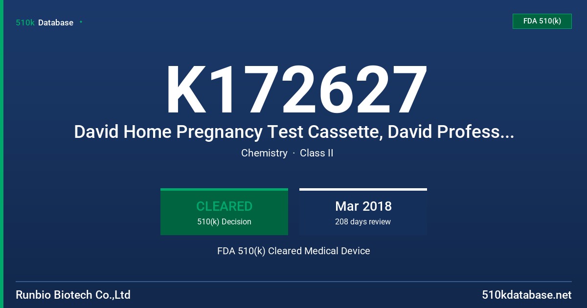 K172627 David Home Pregnancy Test Cassette, David Professional Pregnancy Test Cassette FDA 510(k) Cleared Medical Device