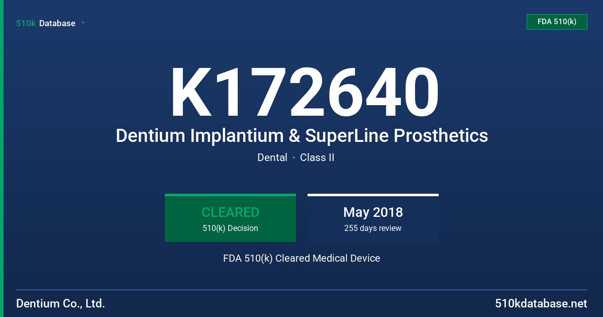 K172640 Dentium Implantium & SuperLine Prosthetics FDA 510(k) Cleared Medical Device