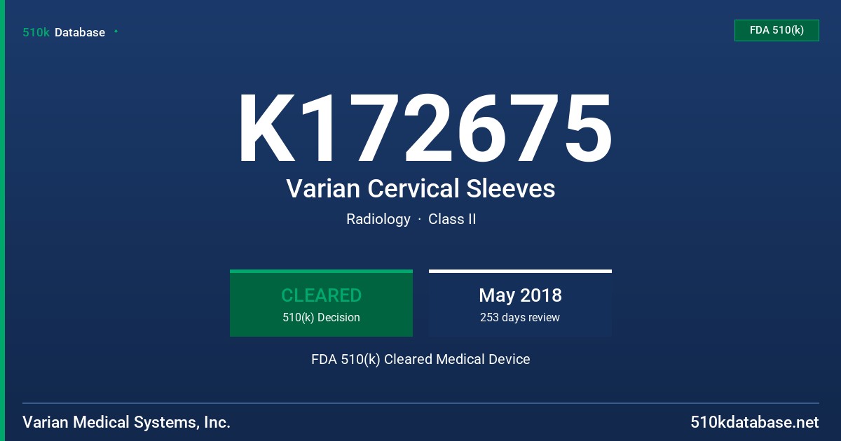 K172675 Varian Cervical Sleeves FDA 510(k) Cleared Medical Device