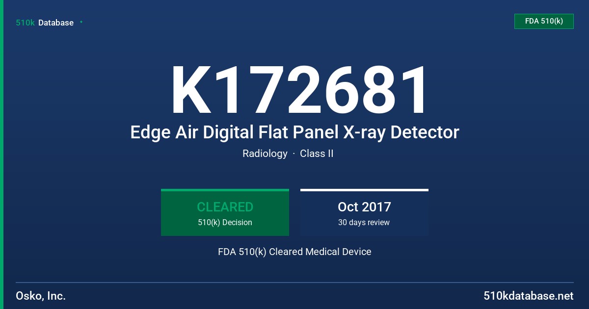 K172681 Edge Air Digital Flat Panel X-ray Detector FDA 510(k) Cleared Medical Device
