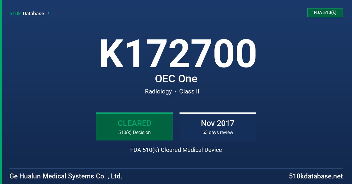 K172700 OEC One FDA 510(k) Cleared Medical Device