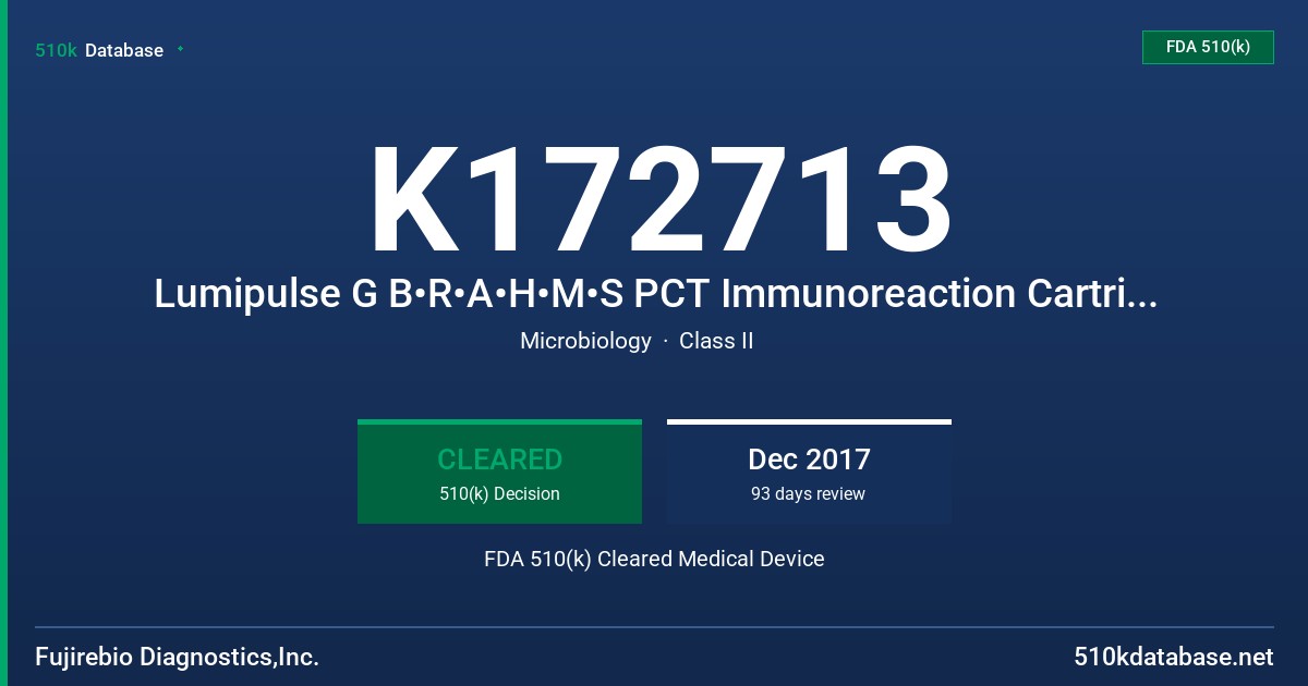 K172713 Lumipulse G B•R•A•H•M•S PCT Immunoreaction Cartridges, Lumipulse G B•R•A•H•M•S PCT Calibrators set FDA 510(k) Cleared Medical Device