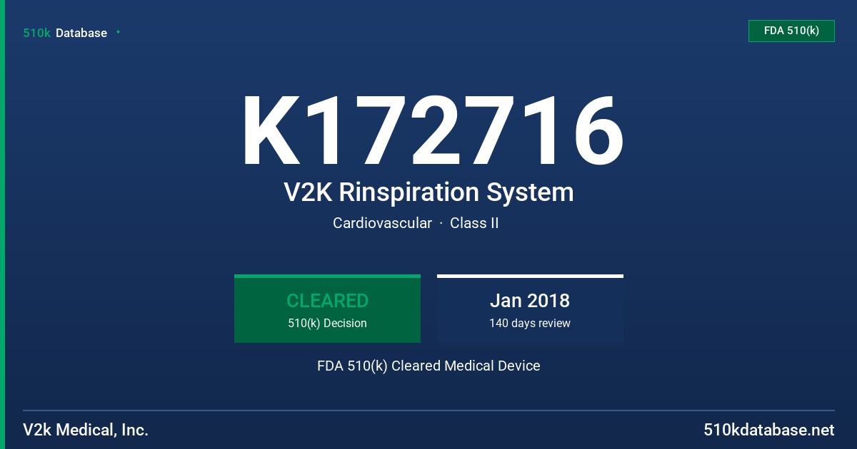 K172716 V2K Rinspiration System FDA 510(k) Cleared Medical Device