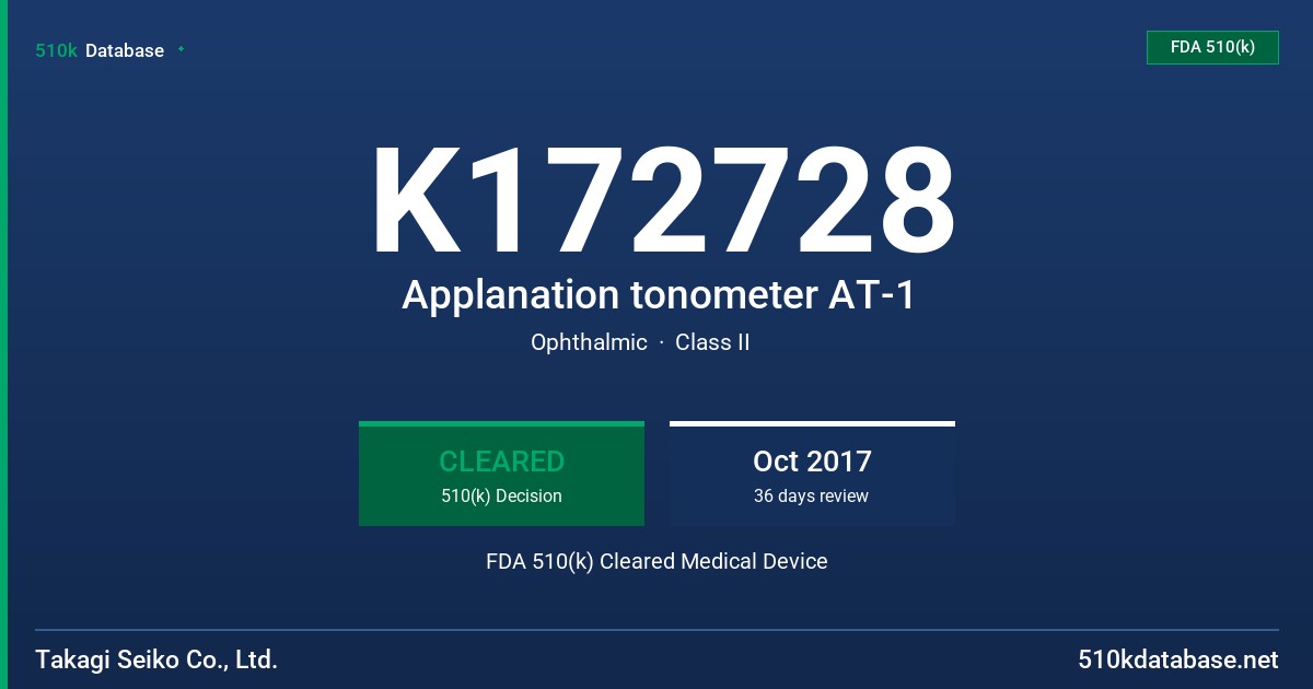K172728 Applanation tonometer AT-1 FDA 510(k) Cleared Medical Device
