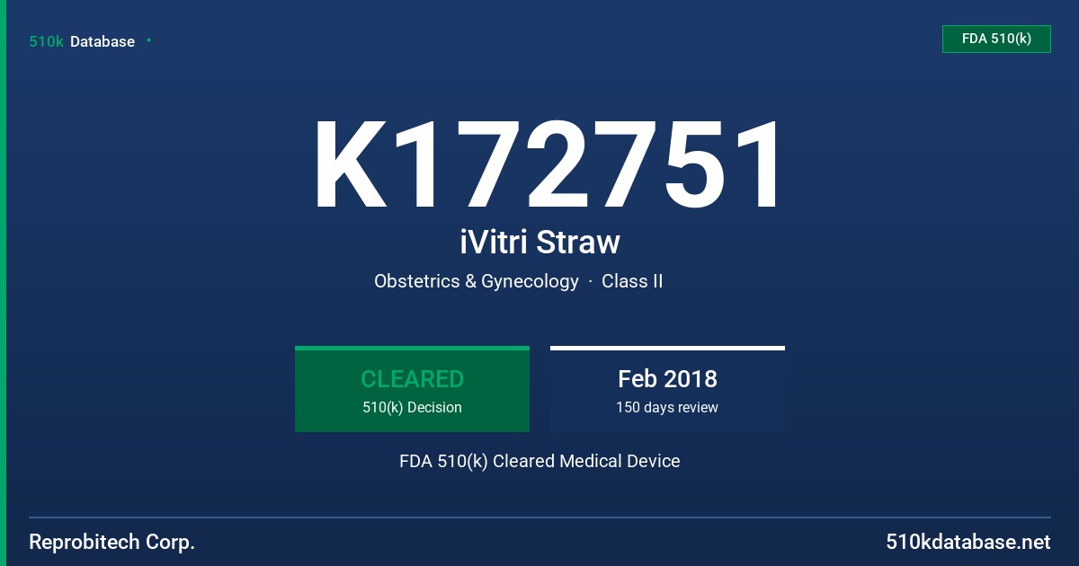 K172751 iVitri Straw FDA 510(k) Cleared Medical Device