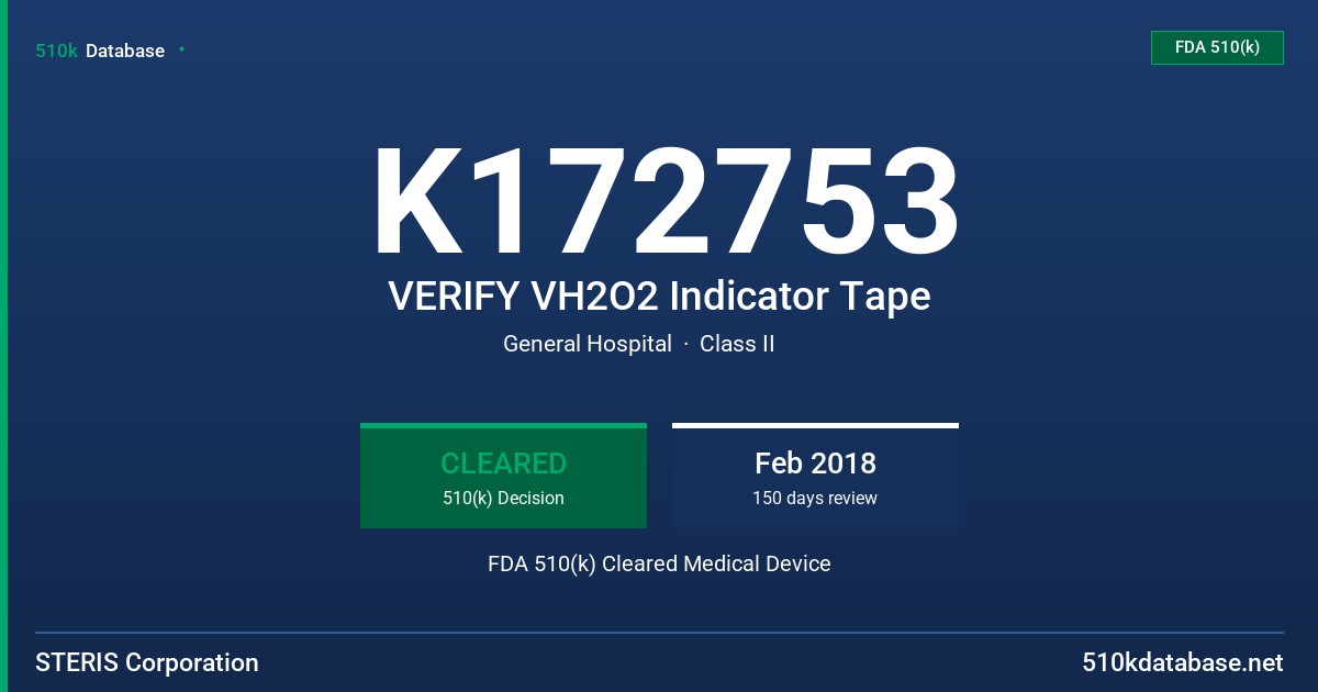 K172753 VERIFY VH2O2 Indicator Tape FDA 510(k) Cleared Medical Device