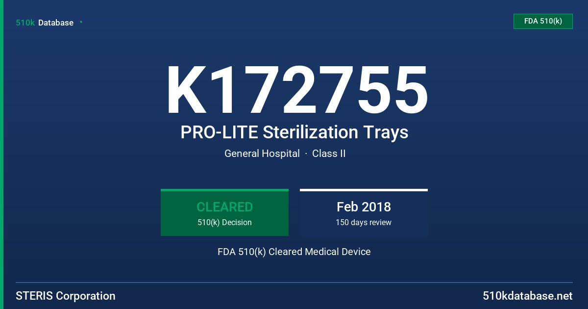 K172755 PRO-LITE Sterilization Trays FDA 510(k) Cleared Medical Device