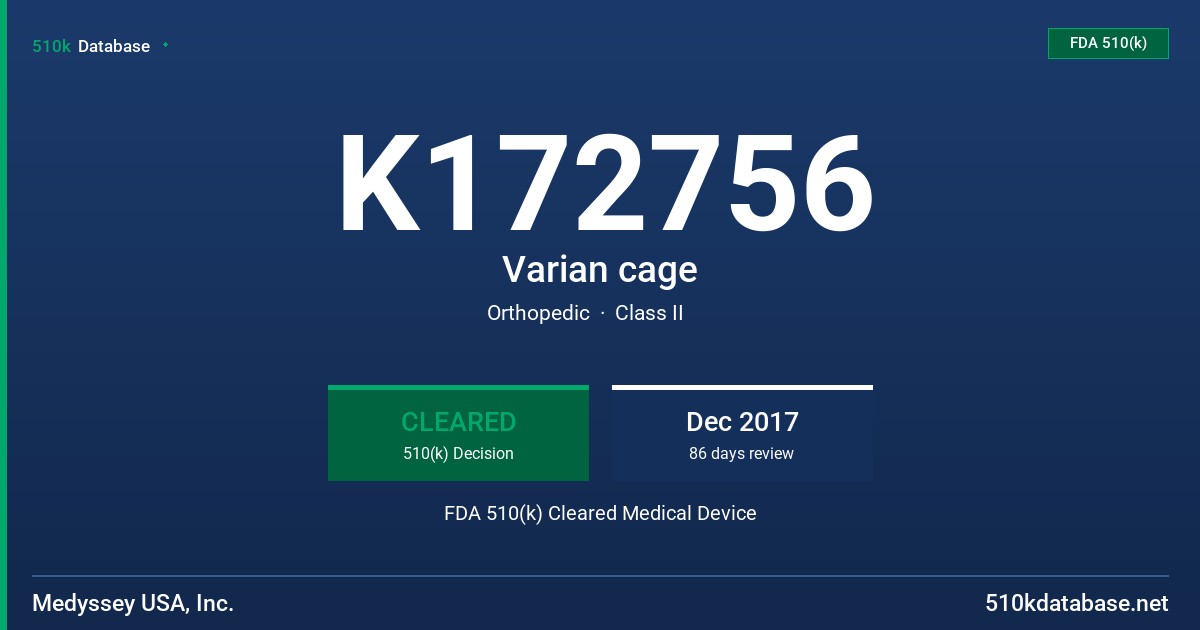 K172756 Varian cage FDA 510(k) Cleared Medical Device