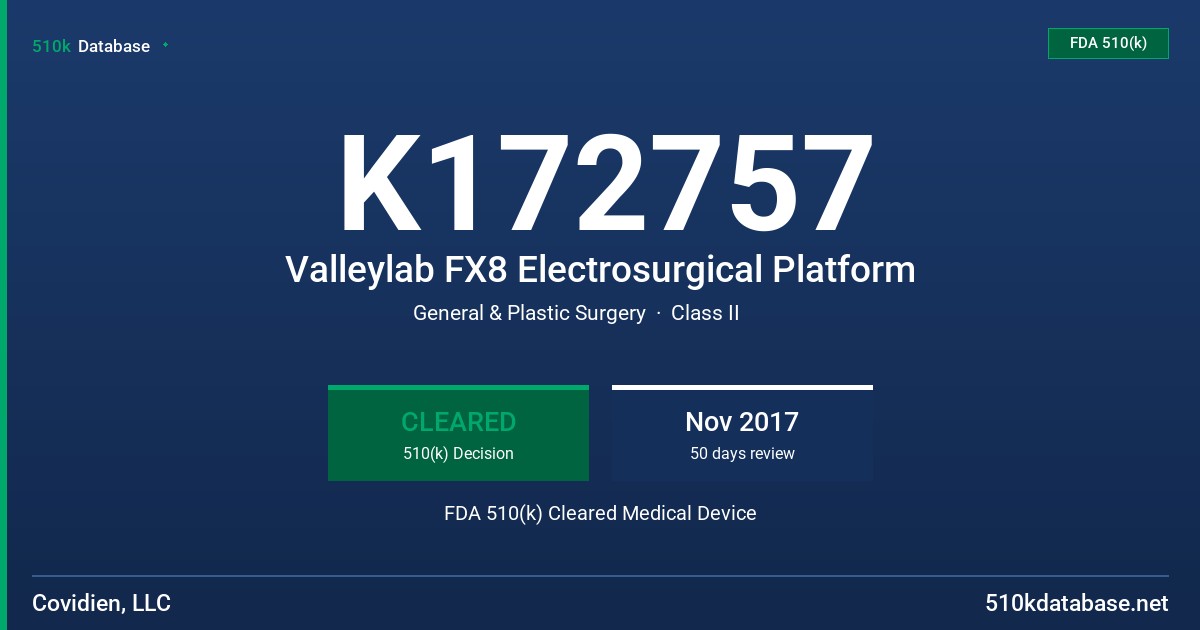 K172757 Valleylab FX8 Electrosurgical Platform FDA 510(k) Cleared Medical Device